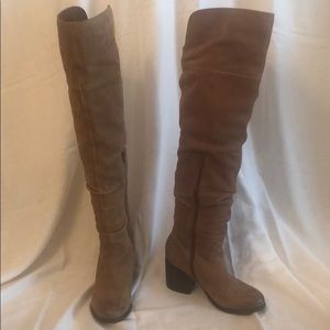 Brown suede thigh high boots